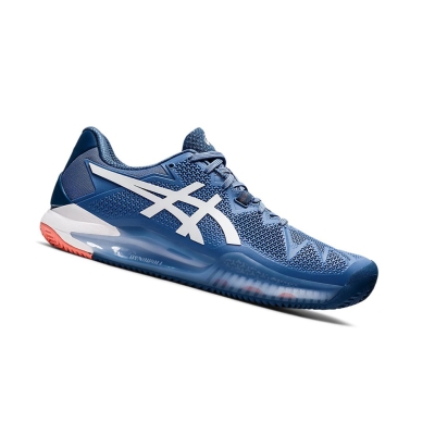 Asics GEL-RESOLUTION 8 CLAY Tennisschuhe Herren Blau Weiß | IHRU67840