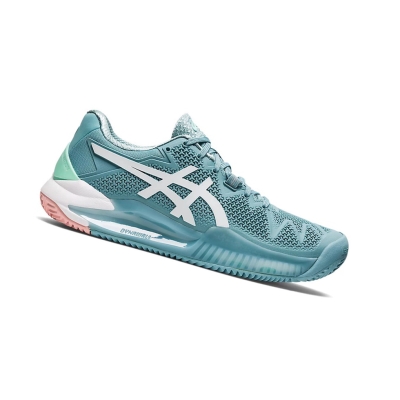 Asics GEL-RESOLUTION 8 CLAY Tennisschuhe Damen Blau Weiß | WFSG29841